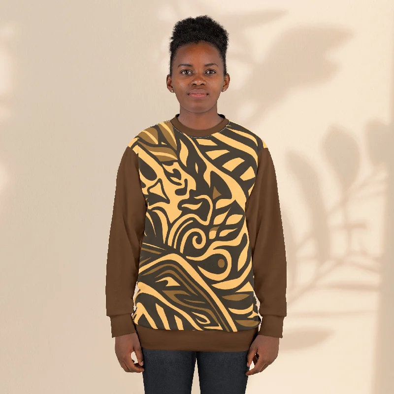 Unisex Sweatshirt (AOP) - Tribal Orange Hoodie with Stripes Bold Sporty