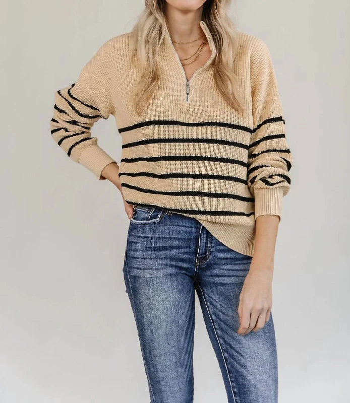 Zip Sweater In Cream/black Casual Formal Business