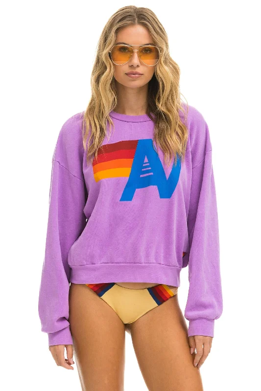 LOGO RELAXED CREW SWEATSHIRT - NEON PURPLE Hoodie with Ribbed Cuffs Snug Fit Comfort