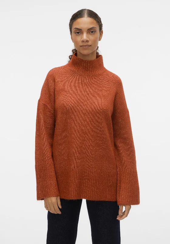 Vero Moda Phillis High Neck Jumper, Red Ochre Hooded Caped Shawl Collar