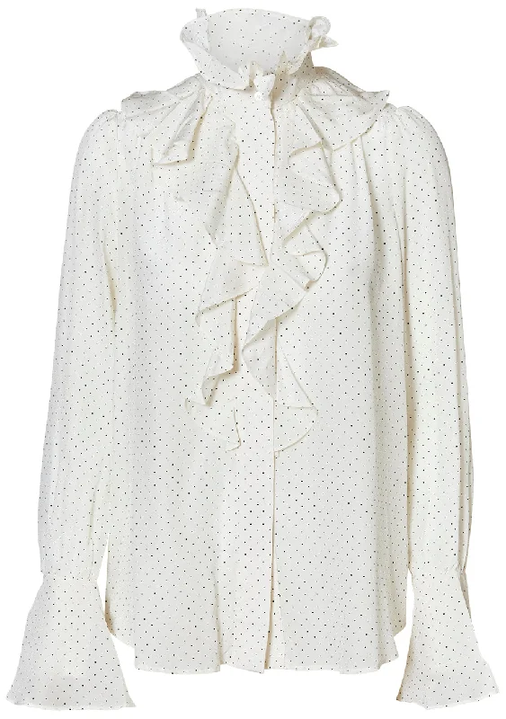 Anima Polka Dot Blouse White Off-Shoulder Wrap Blouse