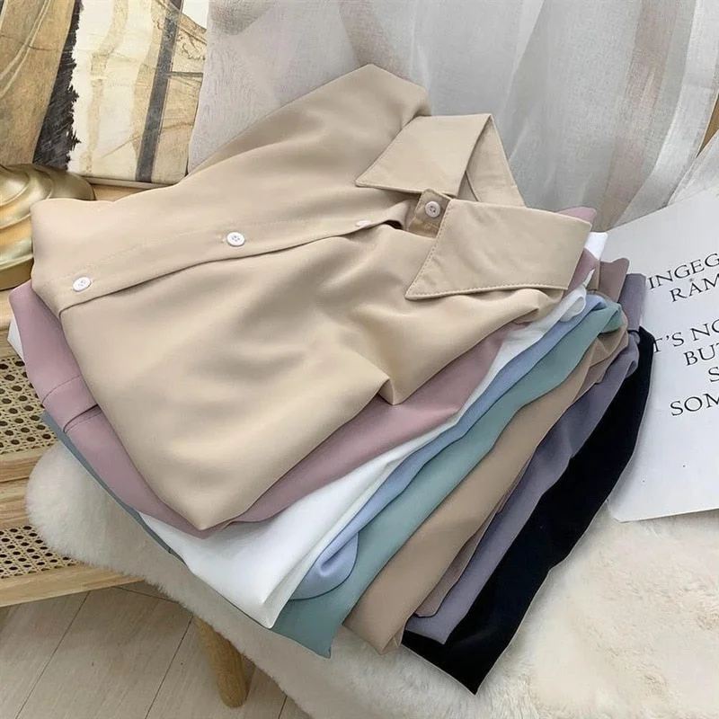 Wjczt Chiffon Blouse Women's White LongSleeve Tops Spring 2022 Korean Fashion Shirt Solid Color Niche Loose Shirt Women Plus Sizes Backless Summer Blouse