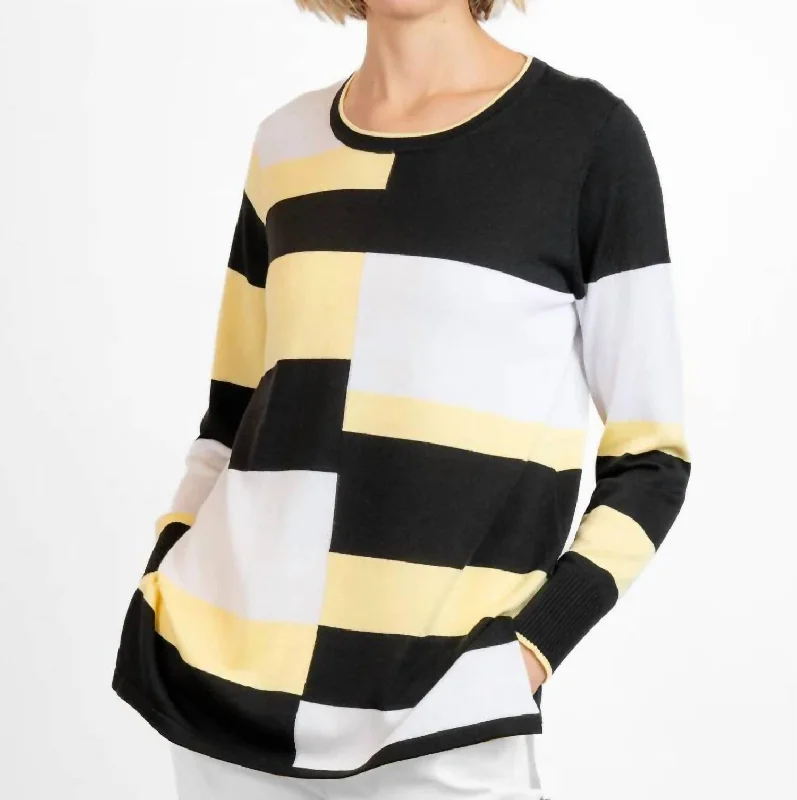 Crewneck Colorblock Sweater In Mimosa Solid Print Embellished