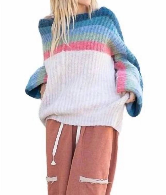 Long Sleeve Sweater In See The Rainbow Chenille Blend Fleece Blend Nylon Blend