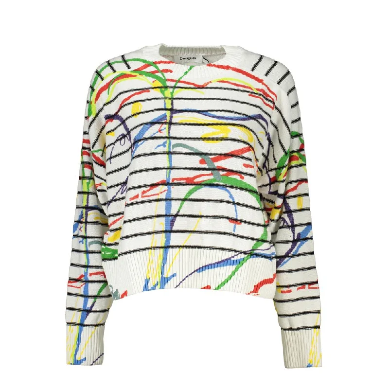 Desigual Chic Contrast Detail Crew Neck Women's Sweater Fitted Loose Oversized
