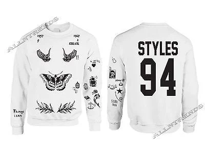 One Direction HARRY STYLES Tattoo 94 Sweatshirt Hoodie with Hem Detail Decorative Unique