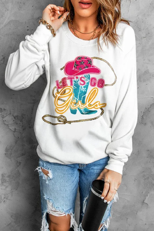 LET'S GO GIRLS Graphic Round Neck Sweatshirt Hoodie with Exposed Zipper Edgy Industrial