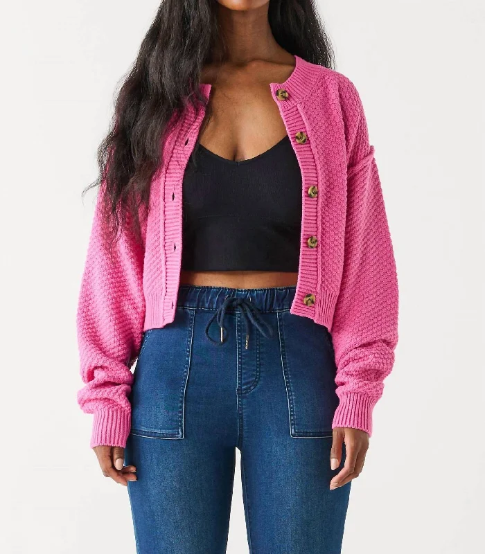 Low Key Sweater Cardigan In Bubblegum Pink Transparent Opaque Sheer