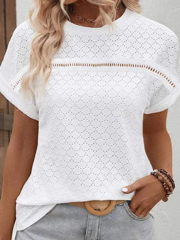 Eyelet Short Sleeve Blouse Chic Sleeveless Blouse