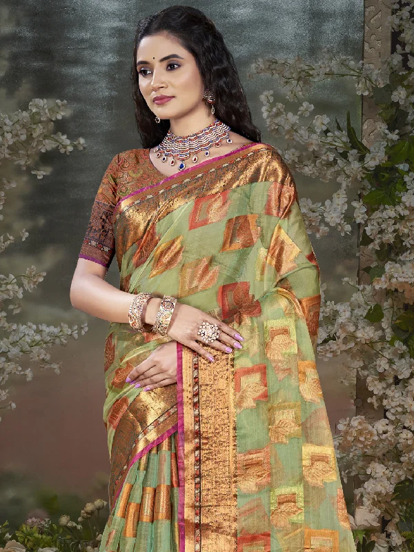Women Beige Chanderi Saree With Un Stitched Blouse Relaxed Fit Blouse