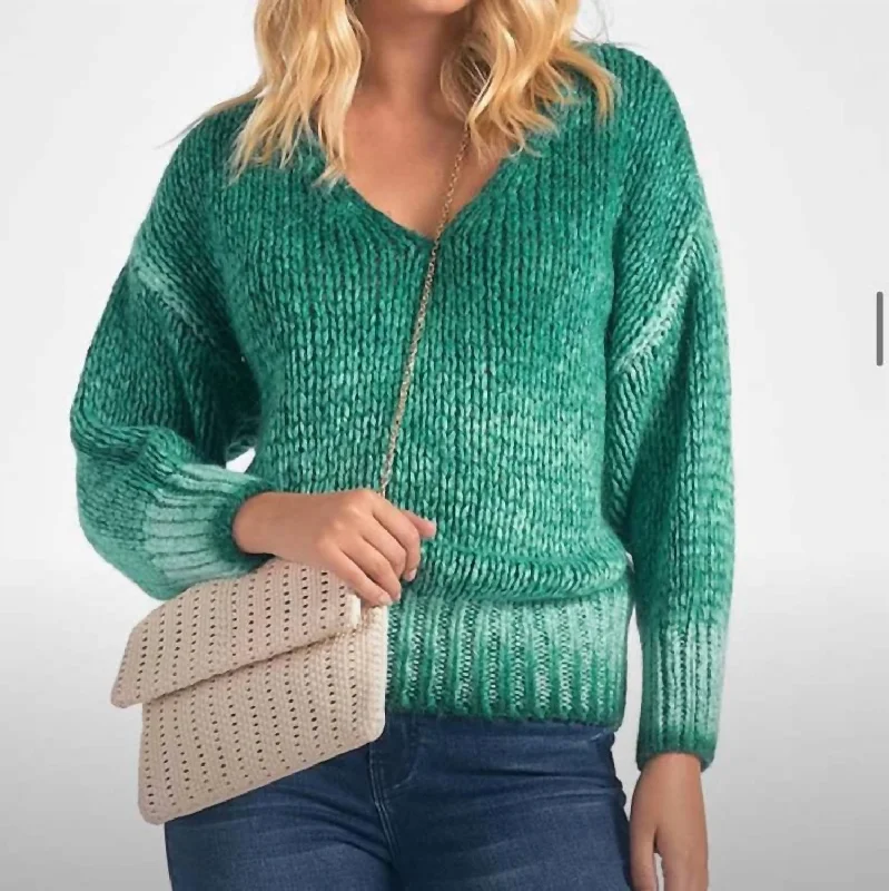 V Neck Chunky Sweater In Green Turtle Neck Boat Neck Asymmetrical Neck