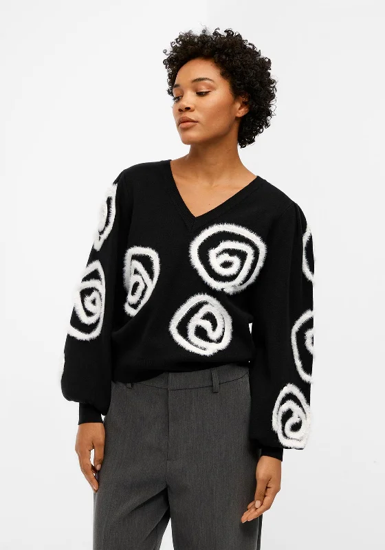 Object Jinda Balloon Sleeve Knitted Jumper, Black Thin Thick Dense