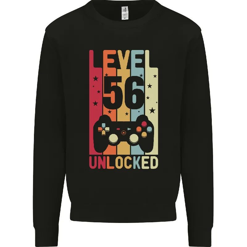 56th Birthday 56 Year Old Level Up Gaming Men's Sweatshirt Jumper Hoodie with Pattern Geometric Abstract