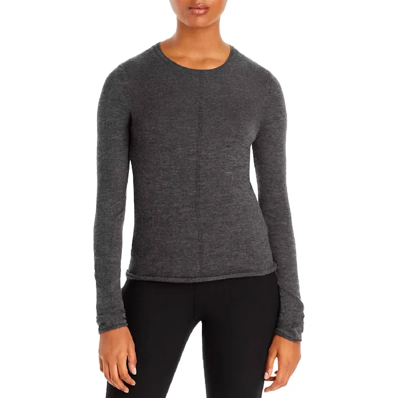 Mandee Crewneck Cashmere Sweater In Charcoal Velvet Chenille Corduroy