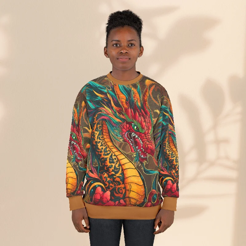 Unisex Sweatshirt (AOP) - Fire Dragon Oversized Hoodie Comfort Casual