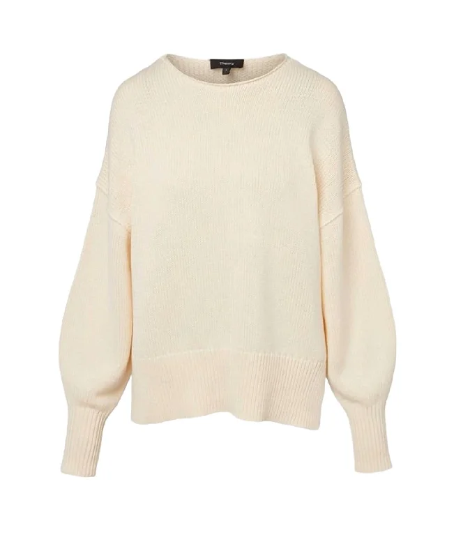 Women's Cotton Chainette Chunky Slit Sweater In Ecru Silk Blend Satin Velvet