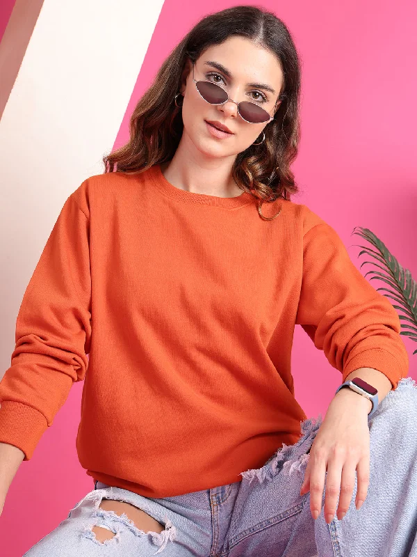 VimaL Jonney Regular Fit Orange Solid Sweatshirt For Women Hoodie with Drawcord Adjustable Secure