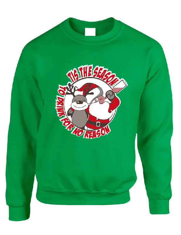 Adult Sweatshirt Tis The Season Drink No Reason Ugly Xmas Hoodie with Zipper Versatile Modern