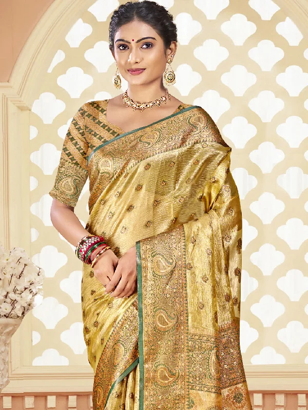 Women Beige Silk Saree With Un Stitched Blouse Elegant Office Blouse