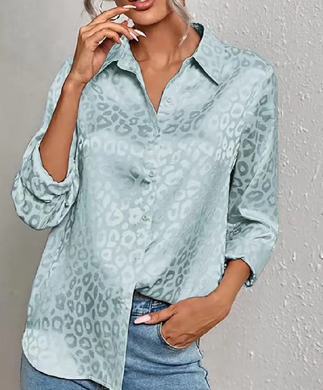 Wjczt Elegant Office Lady Leopard Print Lapel Blouse Casual Long Sleeve Jacquard Spring Summer Luxury Shirt Vintage Oversize Top Tunic Elegant Office Blouse