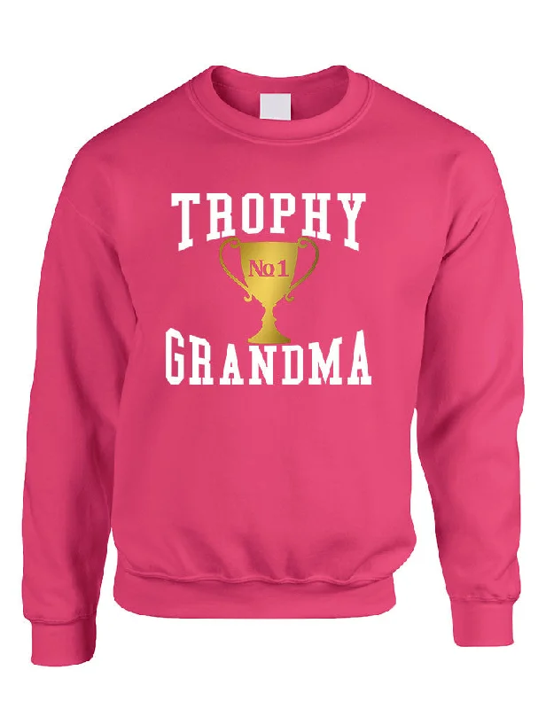 Adult Sweatshirt Trophy Grandma Cool Xmas Love Family Gift Top Hoodie with Hem Fringe Bohemian Relaxed