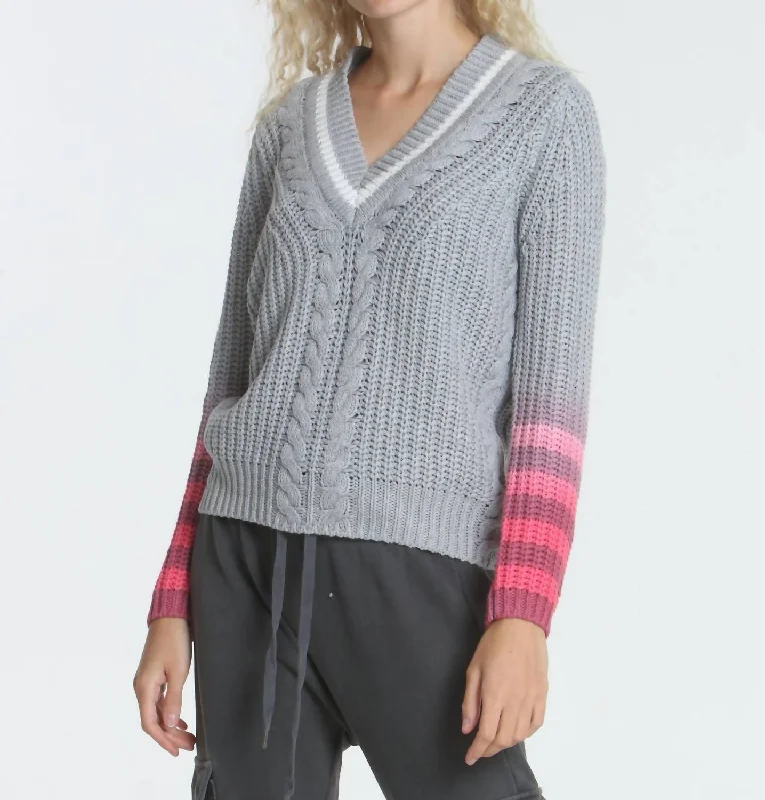 Dip Dyed Vee Sweater In Grey Layered Multi-layer Single Layer