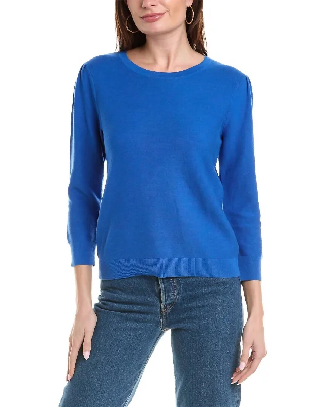Julianne Puff Sleeve Sweater In Blue Iron Safe Non-Iron Wrinkle Free