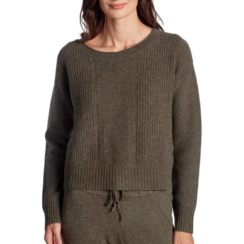 The Hazel Sweater In Military Satin Blend Silk Blend Wool Blend