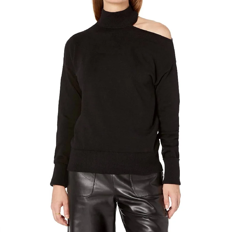 Magic Cold Shoulder Sweater In Black Solid Print Embellished