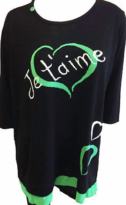 Je'taime Sweater In Black/green Stretchy Elastic Breathable