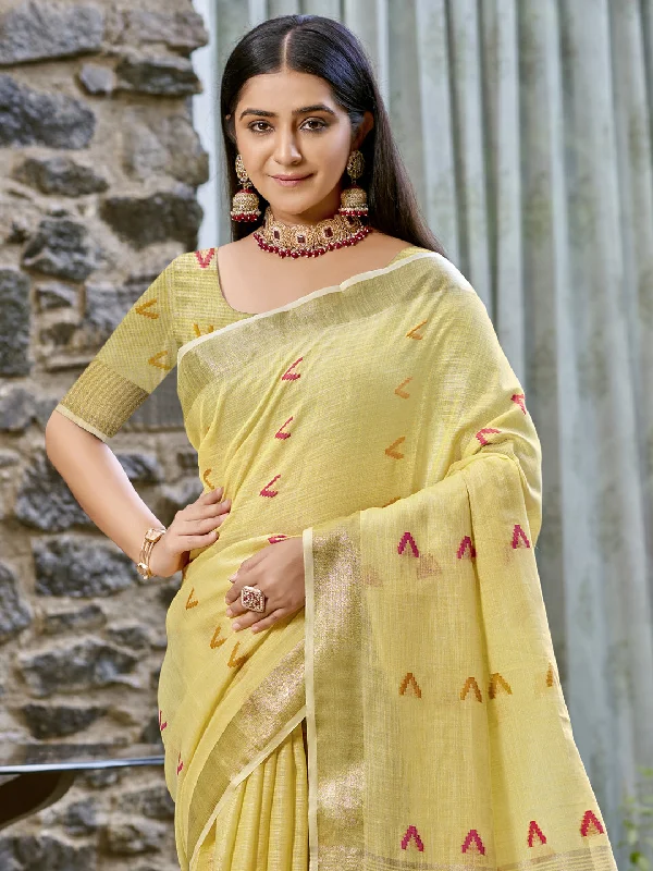 Women Yellow Cotton Saree With Un Stitched Blouse Loose Oversized Blouse