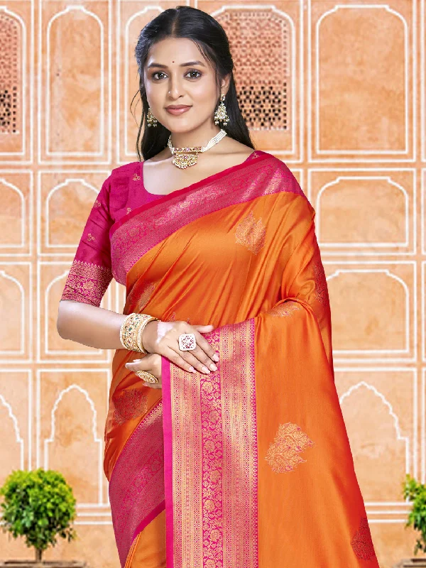 Women Orange Silk Saree With Un Stitched Blouse Smart Casual Blouse