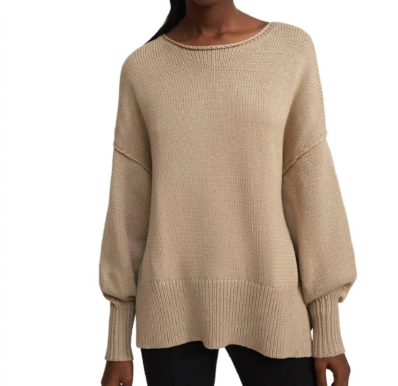 Cotton Chainette Chunky Pullover Sweater In Light Oat Graphic Sweater Embroidered Appliqued
