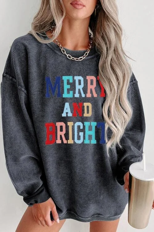 MERRY AND BRIGHT Graphic Sweatshirt Hoodie with Raglan Sleeves Sporty Comfortable