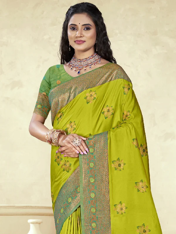 Women Sea Green Silk Saree With Un Stitched Blouse Airy Cotton Blouse
