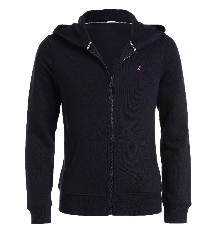 Nautica Little Girls Zip Up Fleece Hoodie Hoodie with Patch Decorative Personalized