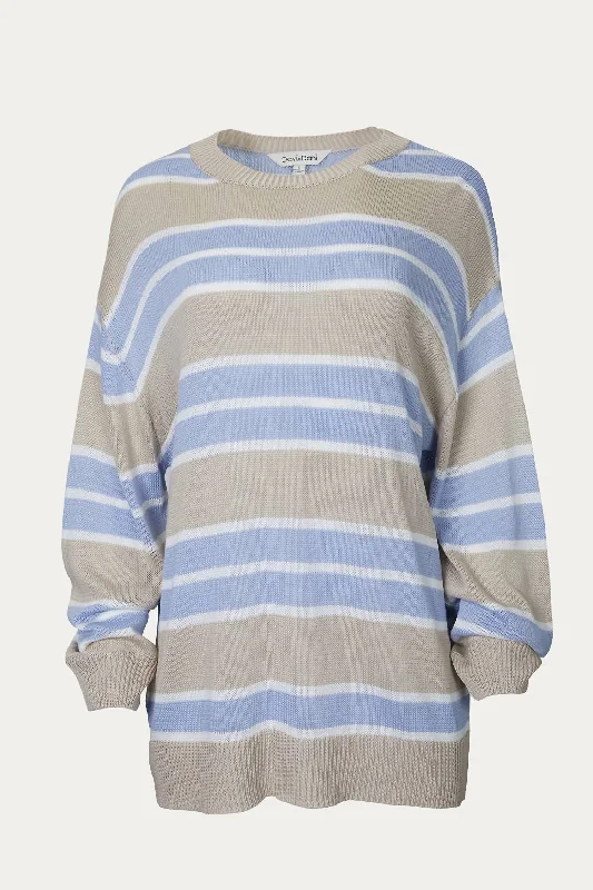 Striped Oversized Sweater In Taupe Silk Blend Satin Velvet