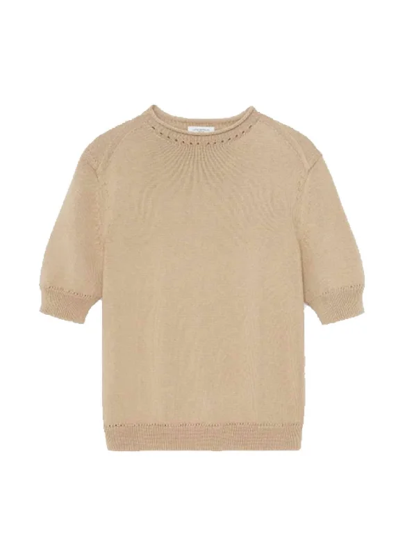 High Crew Neck Cotton Sweater In Beige High Neck Crew Neck V-Neck