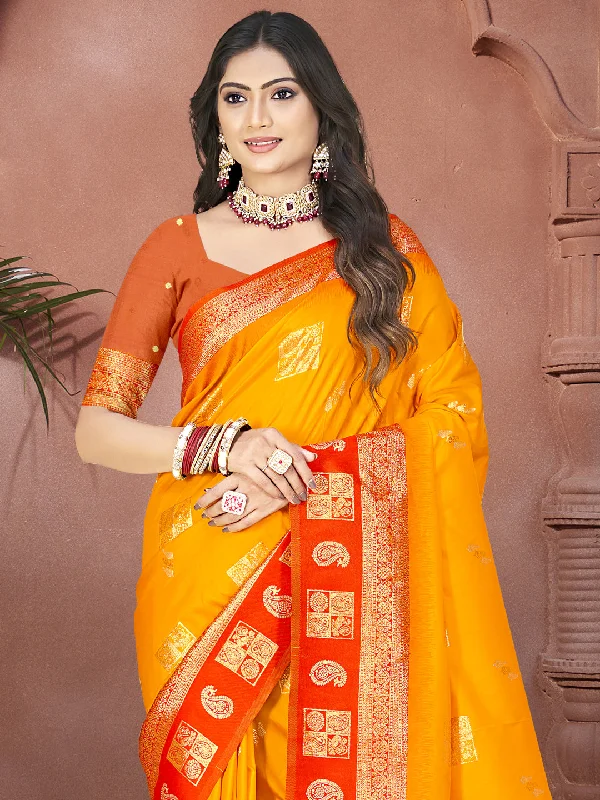 Women Mustard Silk Saree With Un Stitched Blouse Soft Pastel Blouse