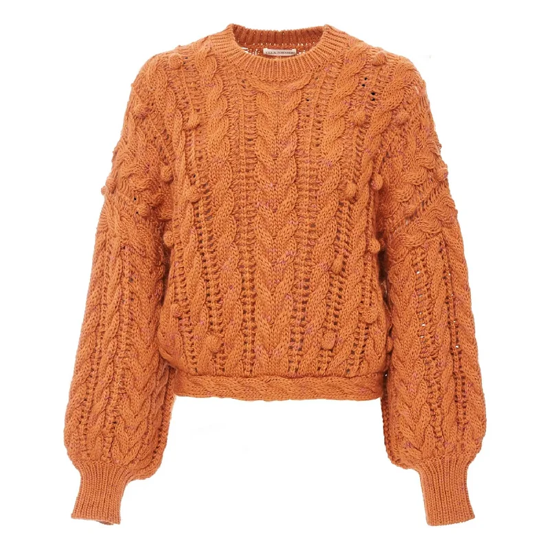 Women's Caterina Cable Knit Sweater In Sienna Solid Color Striped Floral Print