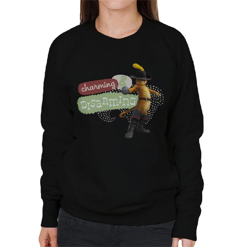 Shrek Puss In Boots Charming And Disarming Women's Sweatshirt Hoodie with Zipper Placket Modern Functional