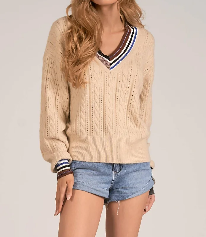 Varsity Stripe Sweater In Cream Stylish Fashionable Trendy