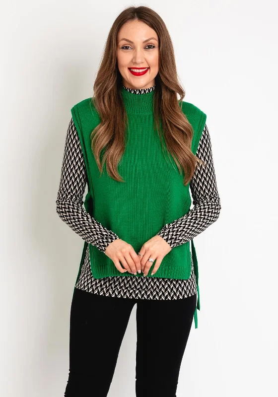 Oui Tie Side Knitted Sweater Vest, Green Hooded Sweater Collared Sweater Shawl Collar