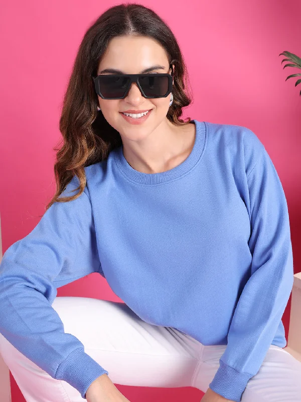 VimaL Jonney Regular Fit Blue Solid Sweatshirt For Women Hoodie with Longline Fit Extended Stylish