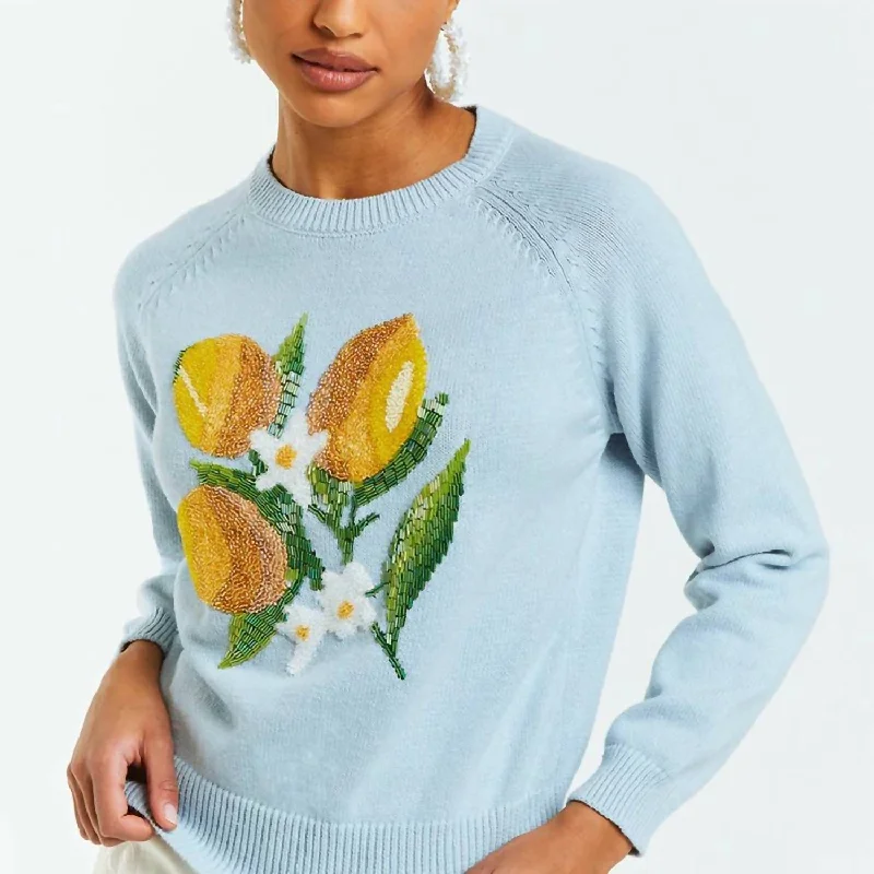 Women's Delilah Long Sleeve Cotton Sweater In Blue Lemon Slim Fit Regular Fit Oversized