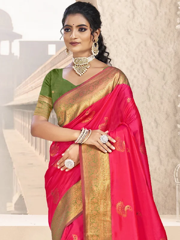 Women Rani Silk Saree With Un Stitched Blouse Slim Fit Blouse