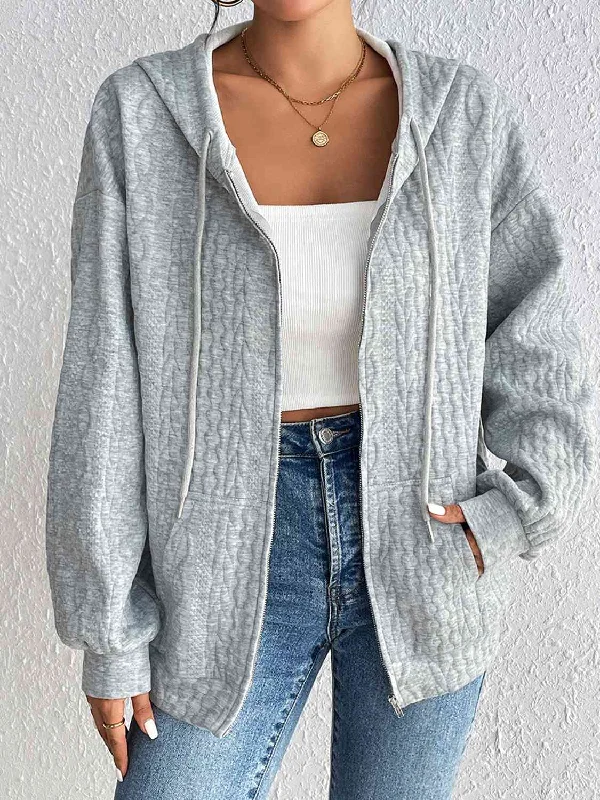 Zip Up Drawstring Long Sleeve Hoodie with Pockets Hoodie with Fur Luxurious Winter