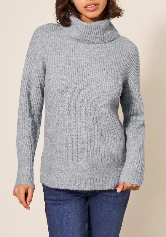 White Stuff Roll Neck Rib Jumper, Light Grey Terry Terry Cloth Terry Knit