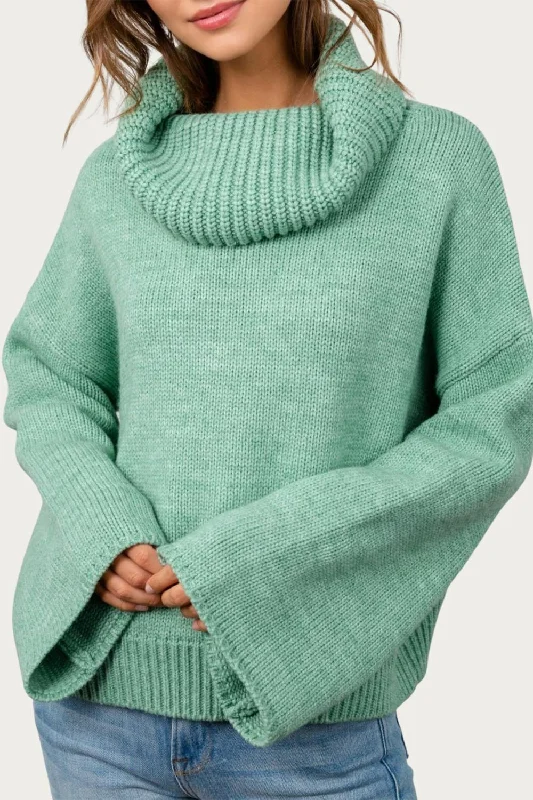 Fresh Sage Oversized Sweater In Green Zippered Buttoned Snapped