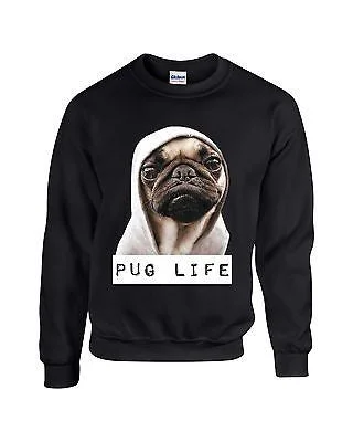 Pug Life Unisex Crewneck Sweatshirt Hoodie with Strings Custom Fit Adjustable